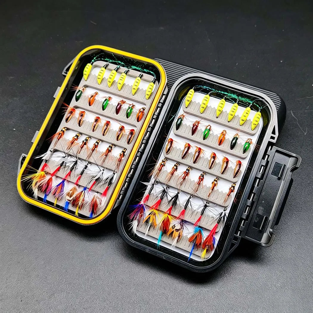 Fly Fishing Flies Kit-2 Boxes Bundle(Total 82Pcs Flies)Fly Assortment Trout Bass Fishing with Fly Box with Dry/Wet Flies, Nymphs