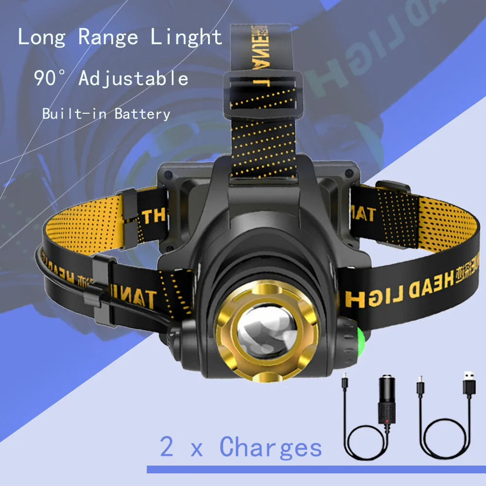 Must-have Headlamp for Outdoor Activities, 2 Pack with 3 Light Modes, Perfect for Night Hiking, Camping and Night Work, Equipped with Car Charger and USB Cable