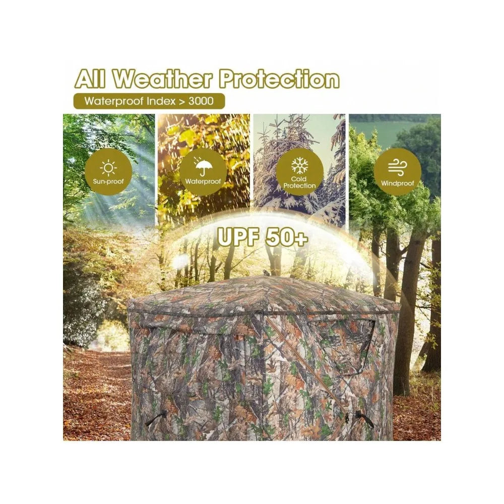 Universal Pop Up Hunting Blind Ground Tent for 2-3 Person Portable Easy Setup with Carry Bag Storage Pocket 360 Degree Camouflage Window Mesh Panels Realtree Xtra Pattern for Deer Turkey Waterfowl Shooting