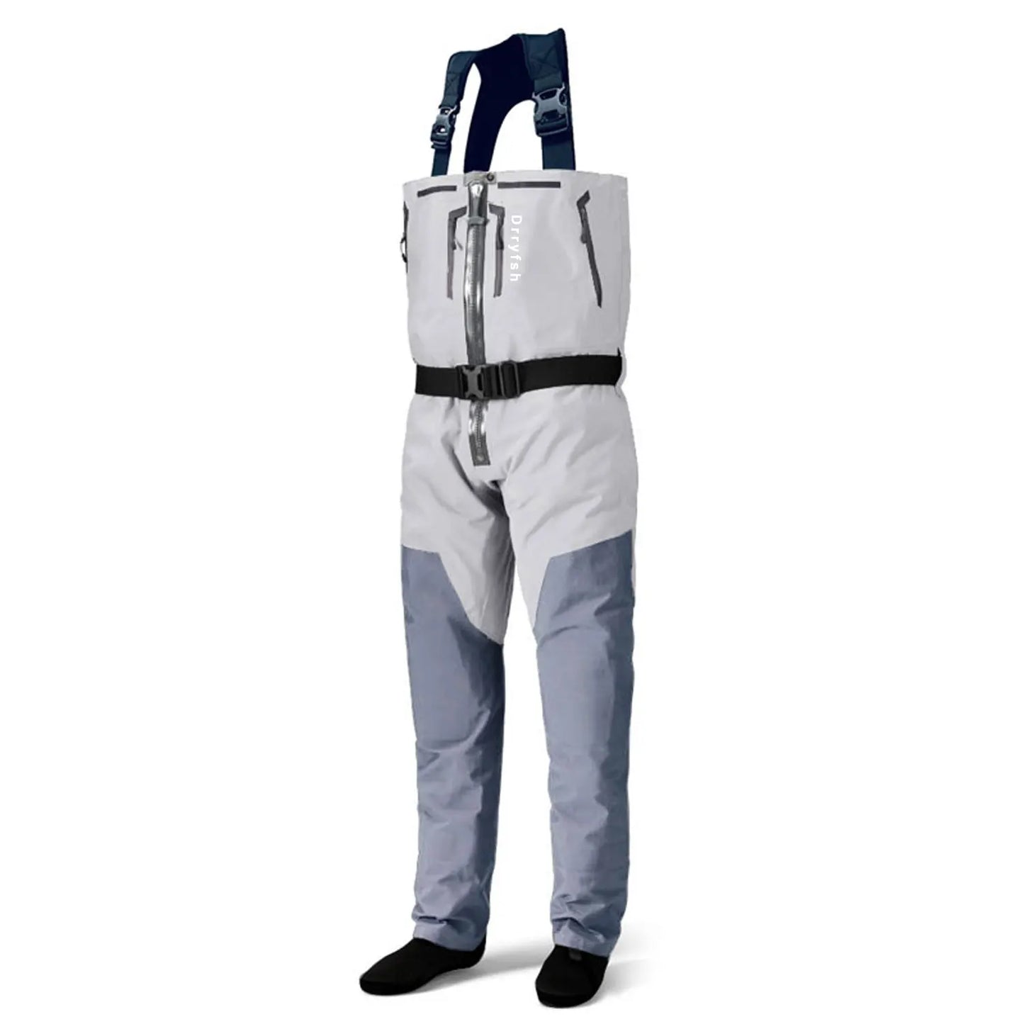 Dryfish Men Front Zipper Chest Waders Waterproof Breathable Stockingfoot Fishing Wader with Multi Pockets Adjustable Waist Belt for Fly Fishing Hunting Outdoor Stream Wading