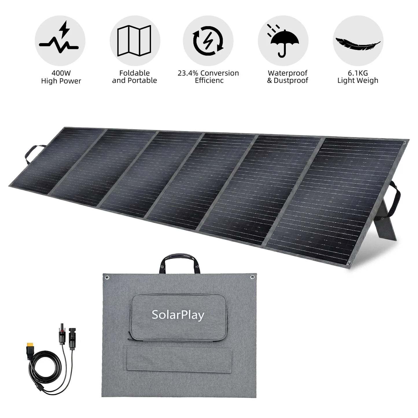 SOLARPLAY 400W Foldable Solar Panel High-Efficiency Solar Module Solar Charger with Solar Output for RV Off-Grid Boat Home Camp