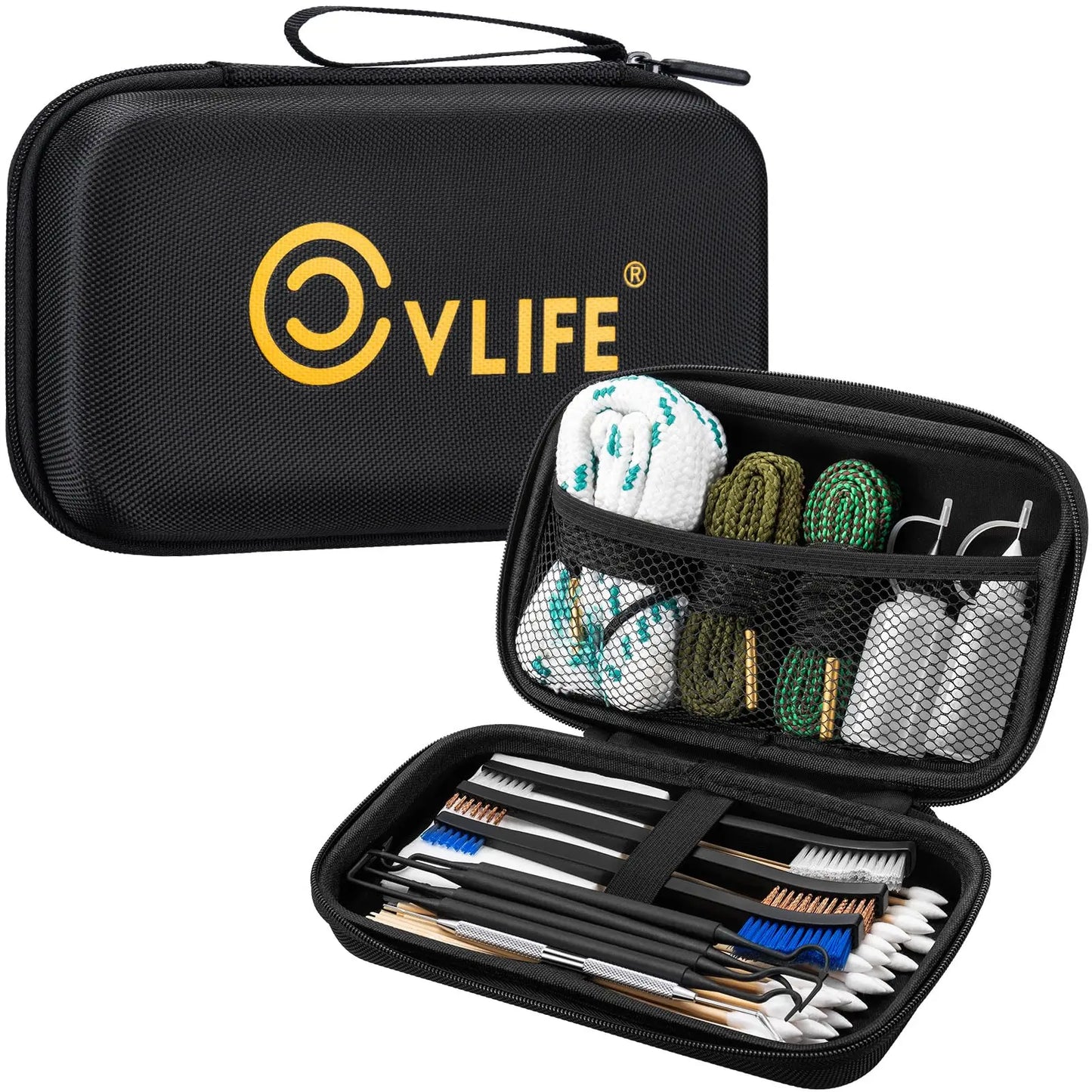 CVLIFE Gun Cleaning Kit for 9mm/.22/.223/5.56mm/12GA/.38/.357 - Gun Cleaner, Cleaning Brushes, Picks, 2 Empty Oil Bottles, Patch
