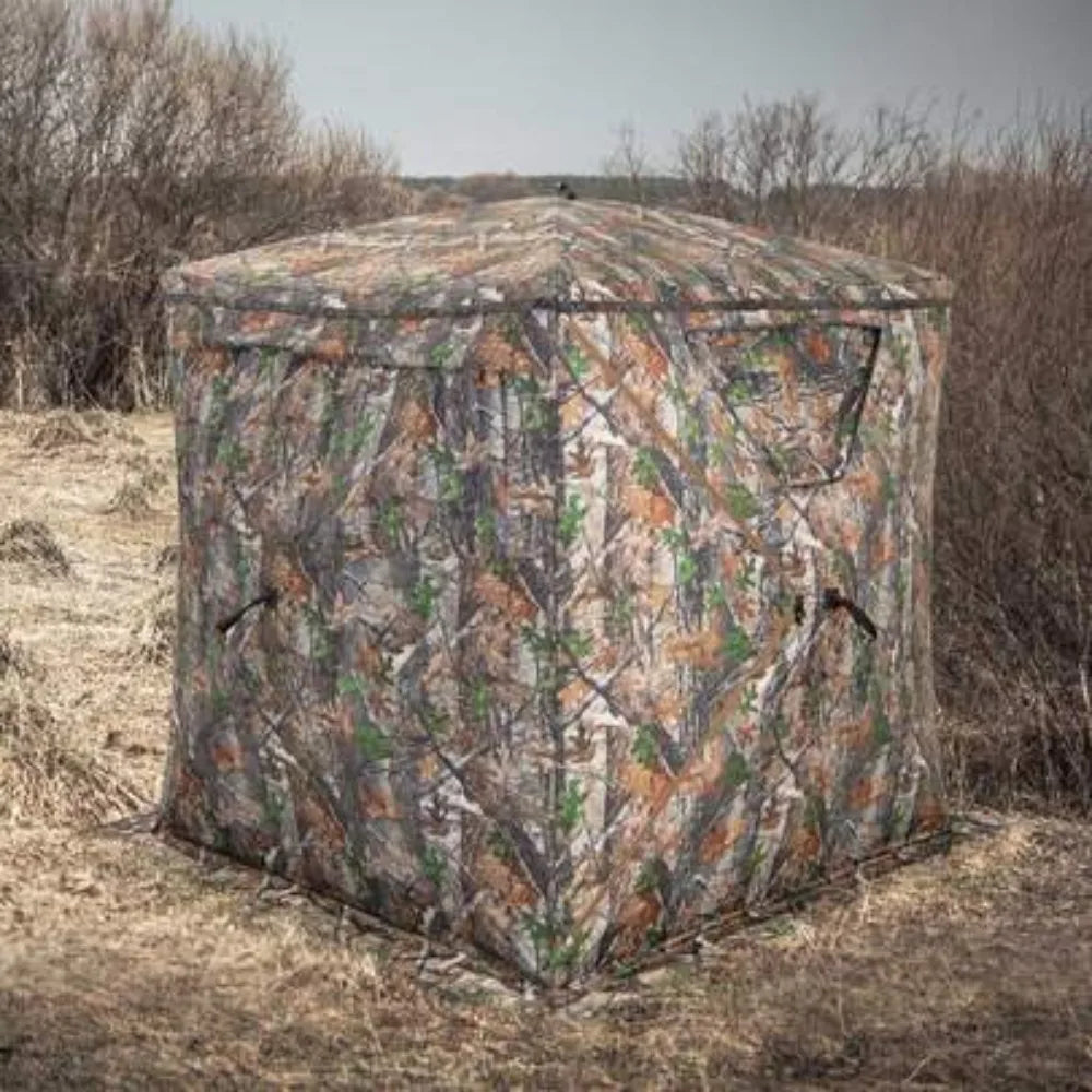 Universal Pop Up Hunting Blind Ground Tent for 2-3 Person Portable Easy Setup with Carry Bag Storage Pocket 360 Degree Camouflage Window Mesh Panels Realtree Xtra Pattern for Deer Turkey Waterfowl Shooting