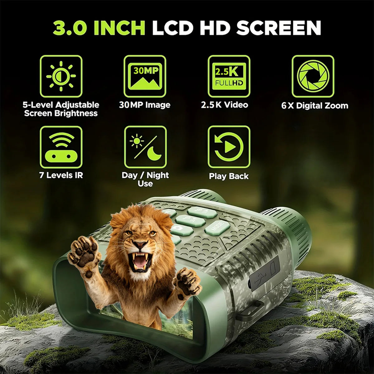 2.5K Digital Night Vision Monocular Camera 6X Digital Zoom Infrared Night Vision Goggles 800M Long Range View Rechargeable Night Vision Scope for Hunting Camping Wildlife Observation Security Surveillance