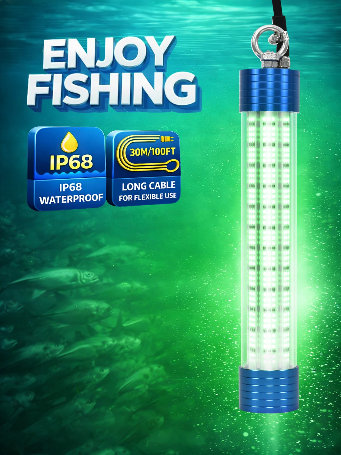 4000LM Green Underwater Fishing Light, 50W 12V LED Power Clamp/Cigarette Lighter with 50ft Cable, IP68 Submersible Light Attractants for Night Fishing, Dock, Boat or Kayak