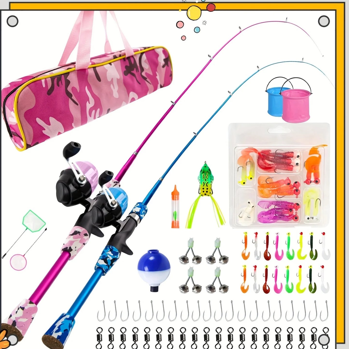 Complete set of children's fishing rod set, including telescopic fishing rod and rotating reel fishing bait hook travel rod set