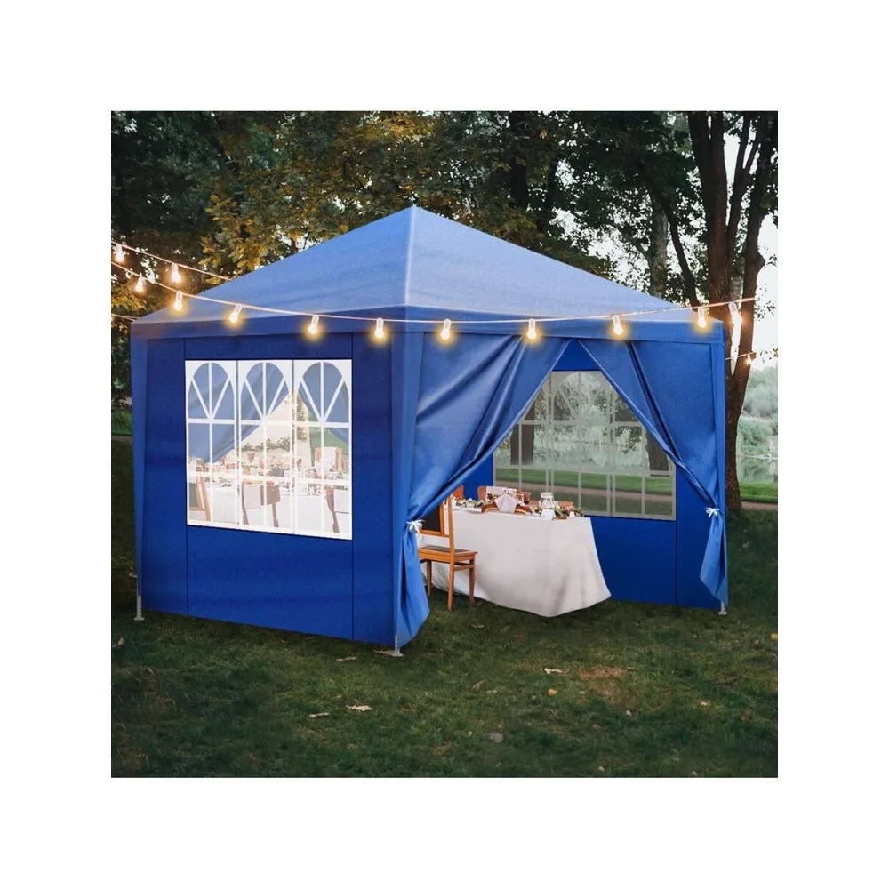 10x10 Pop up Gazebo Outdoor Canopy Tent with Mesh Sidewalls, Waterproof Patio Gazebo for Backyard Garden Lawn, Portable Sun Shade Shelter for Wedding Party BBQ Camping Catering Events, Blue, Steel Frame