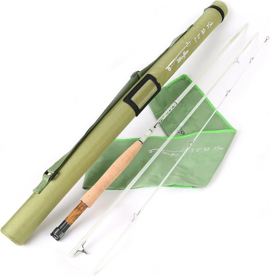 Fiberglass Fly Fishing Rod in 3wt, 5wt, 6wt, 8wt - Available in Blue, Orange, Purple, or Transparent