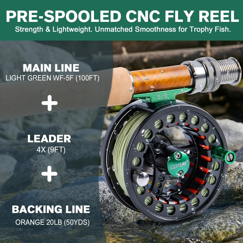 Goture CNC-Fly Fishing Reel with Main Line （WF5 WF6）Set High DIE-CAST Aluminium Alloy 5/6 Fly Wheel Outdoor Fishing Accessories