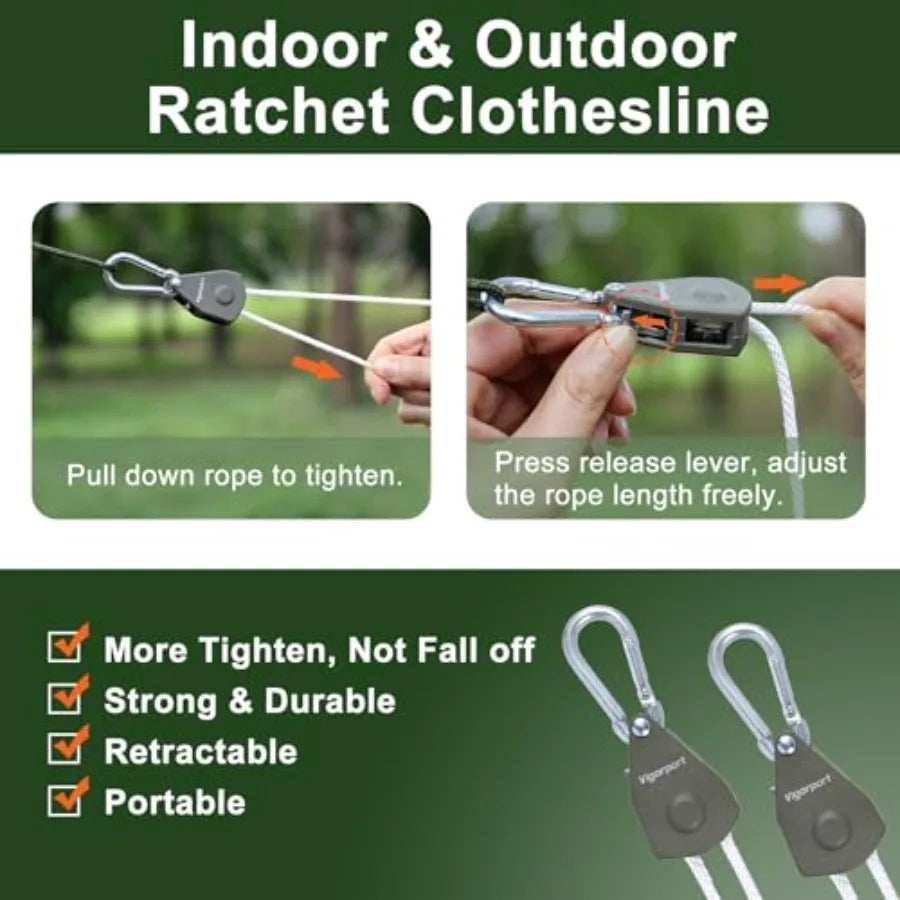 Retractable Travel Clothesline, Portable Clothes Line Heavy Duty Rope Pully System with Carabiner for Outdoor Camping, Cruise S
