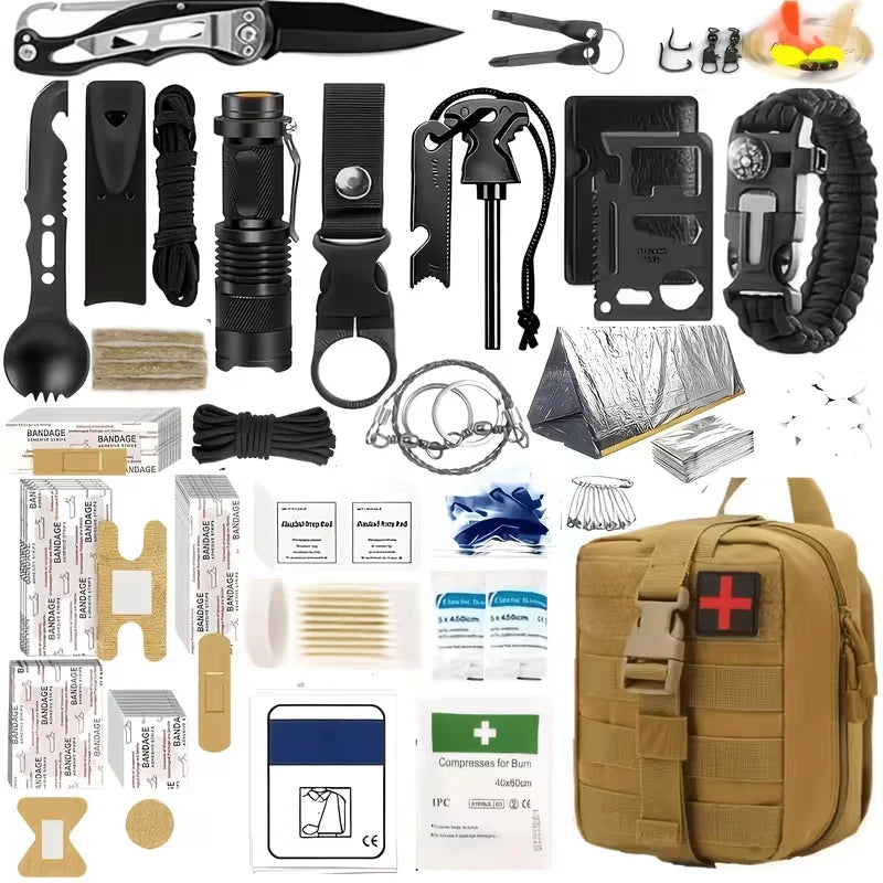 258-Piece Emergency Survival Kit Portable Travel First Aid Kit Car Camping Gear Tactical Hiking EVA Bag Office Boat Accident Pack