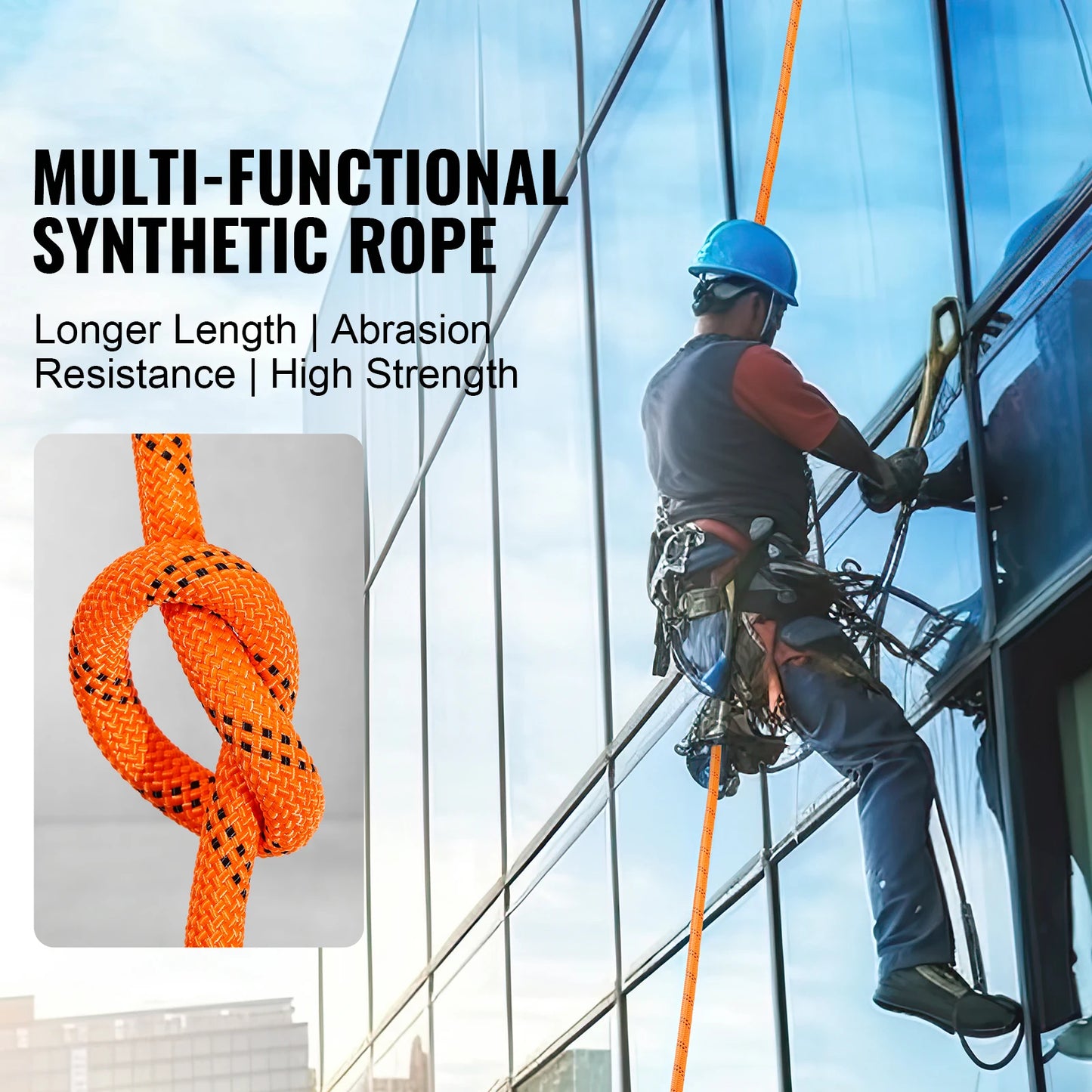 SucceBuy 220ft Dual-Weave Polyester Rope 48-Strand Outdoor Accessories Emergency Cord for Camping Swinging Rappelling Rescue