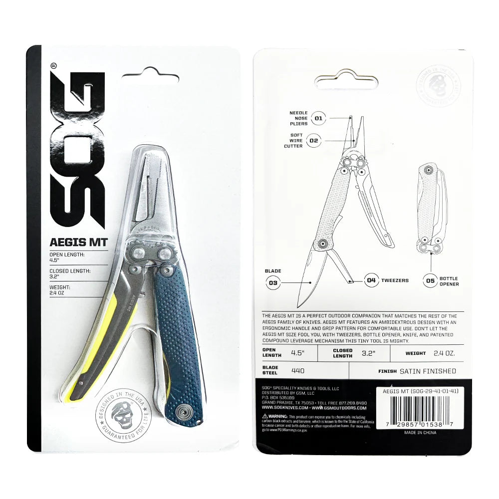 SOG 5 In 1 Aegis MT Mini Tactical Multi-tool Pliers Portable Ultralight EDC Pocket Gear With Precision Cutting Pliers Folding Knife Wire Cutter Tweezers Bottle Opener For Electrician Repair Camping Fishing DIY Small Outdoor S