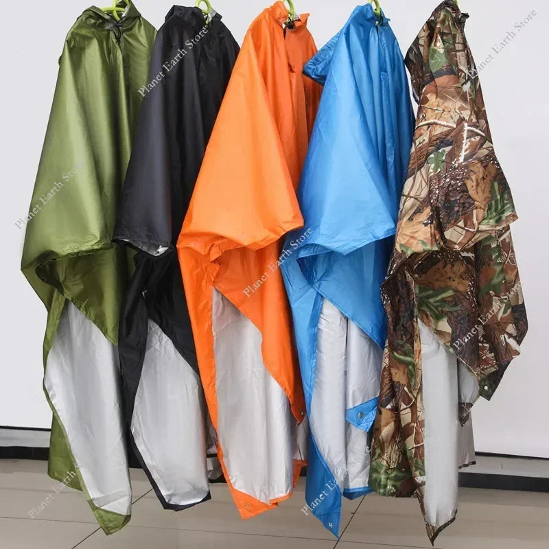 1PC Camo Waterproof Rain Poncho Hooded Raincoat for Camping Hiking Fishing Hunting Trekking Outdoor Emergency Cloak Cover Men Women Unisex