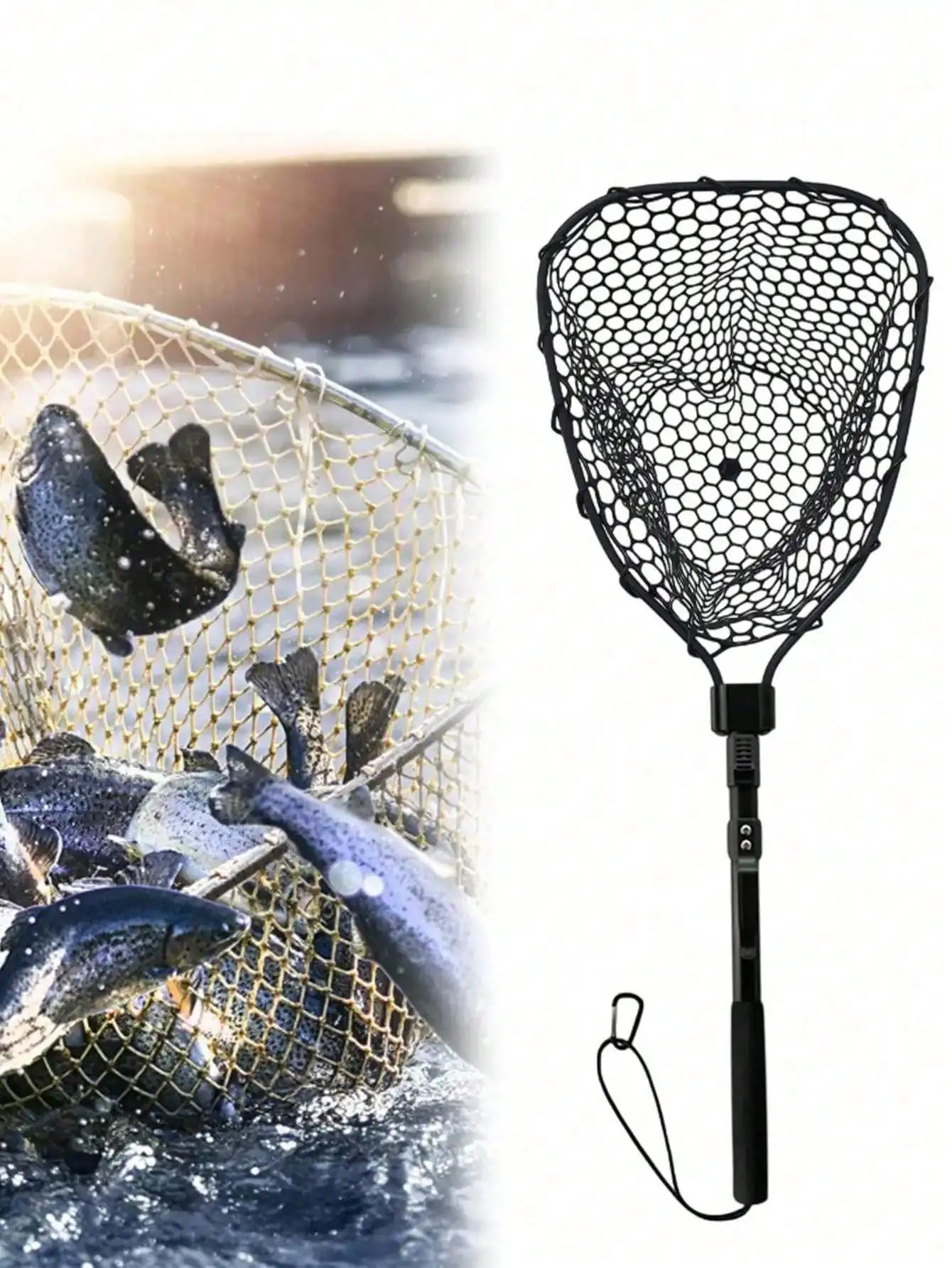 Rubber Fishing Net LargeFly Fsihing Net Extend To 29 Inche, Folding Landing Collapsible Aluminum Pole Handle With Deep Net For Fishing,Big Fishing Net For Freshwater And Saltwater,