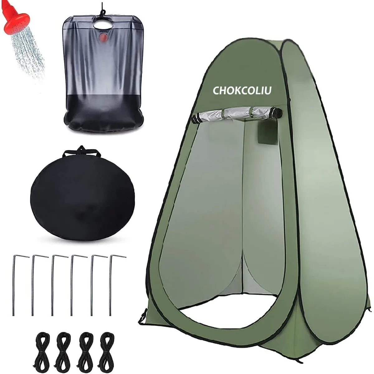 Portable Pop Up Camping Shower Tent with 20L Solar Heated Water Bag for Outdoor Privacy Bathing