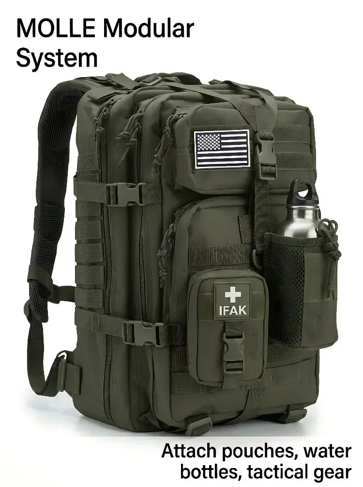 45L Tactical Hunting Backpack Molle Camo Water Resistant Outdoor Field Bag Camping Hiking Trekking Bushcraft Survival Bug Out Bag Large Capacity Rucksack Daypack Men Women Hunters Durable Wear Resistant Heavy Duty Multi Pocke
