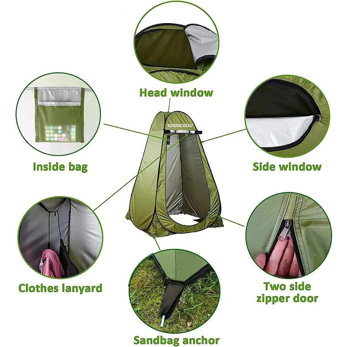 Portable Pop Up Camping Shower Tent with 20L Solar Heated Water Bag for Outdoor Privacy Bathing