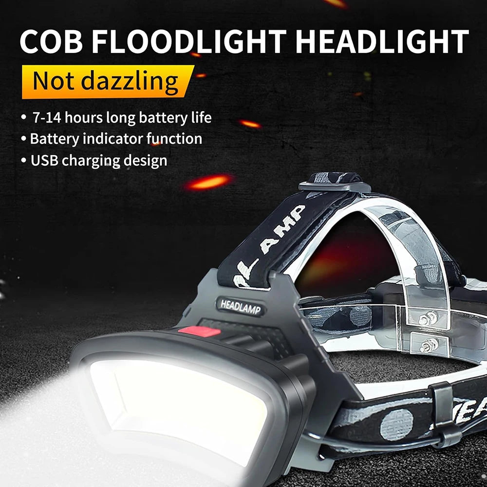 LED Strong Light High Brightness Headlight Fishing Repair Running Cob Headlight USB Charging Pan Headlamp Four Adjustable Levels