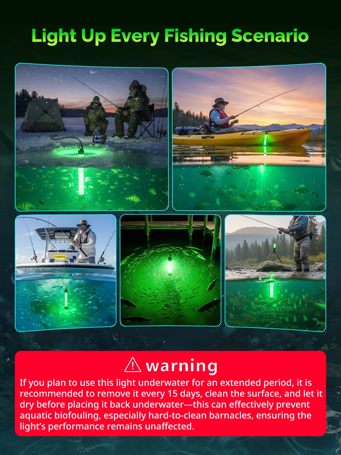 4000LM Green Underwater Fishing Light, 50W 12V LED Power Clamp/Cigarette Lighter with 50ft Cable, IP68 Submersible Light Attractants for Night Fishing, Dock, Boat or Kayak