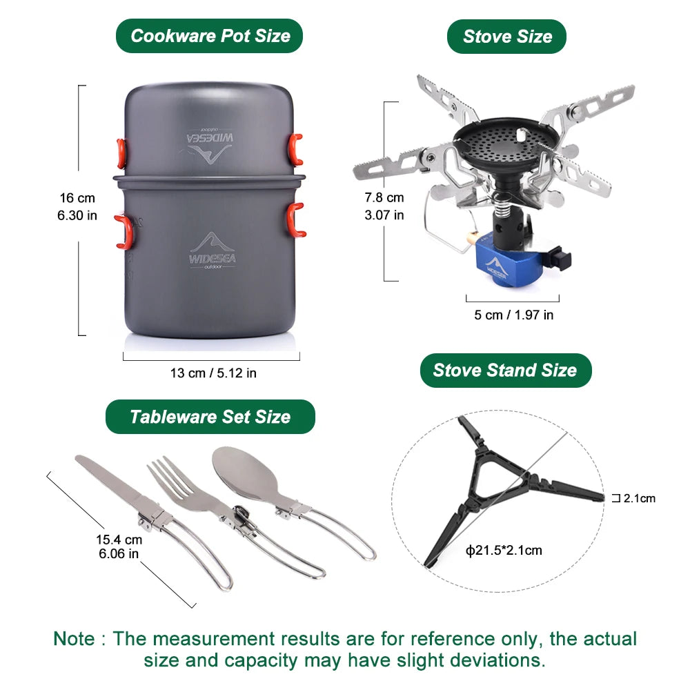 Widesea Camping Gas Stove Tableware Set Portable Gear Tourist Gadgets Kitchen Stuff Cooking Survival Camper Accessories Supplies
