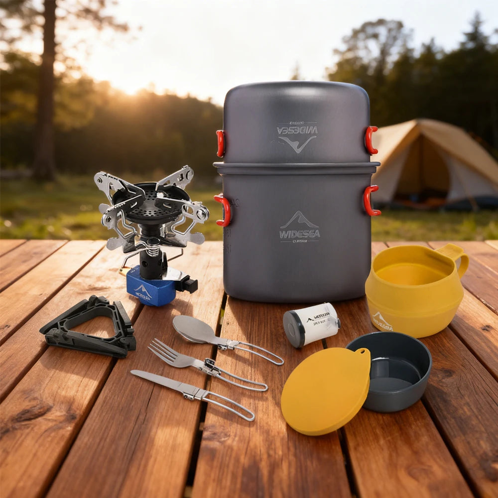 Widesea Camping Gas Stove Tableware Set Portable Gear Tourist Gadgets Kitchen Stuff Cooking Survival Camper Accessories Supplies