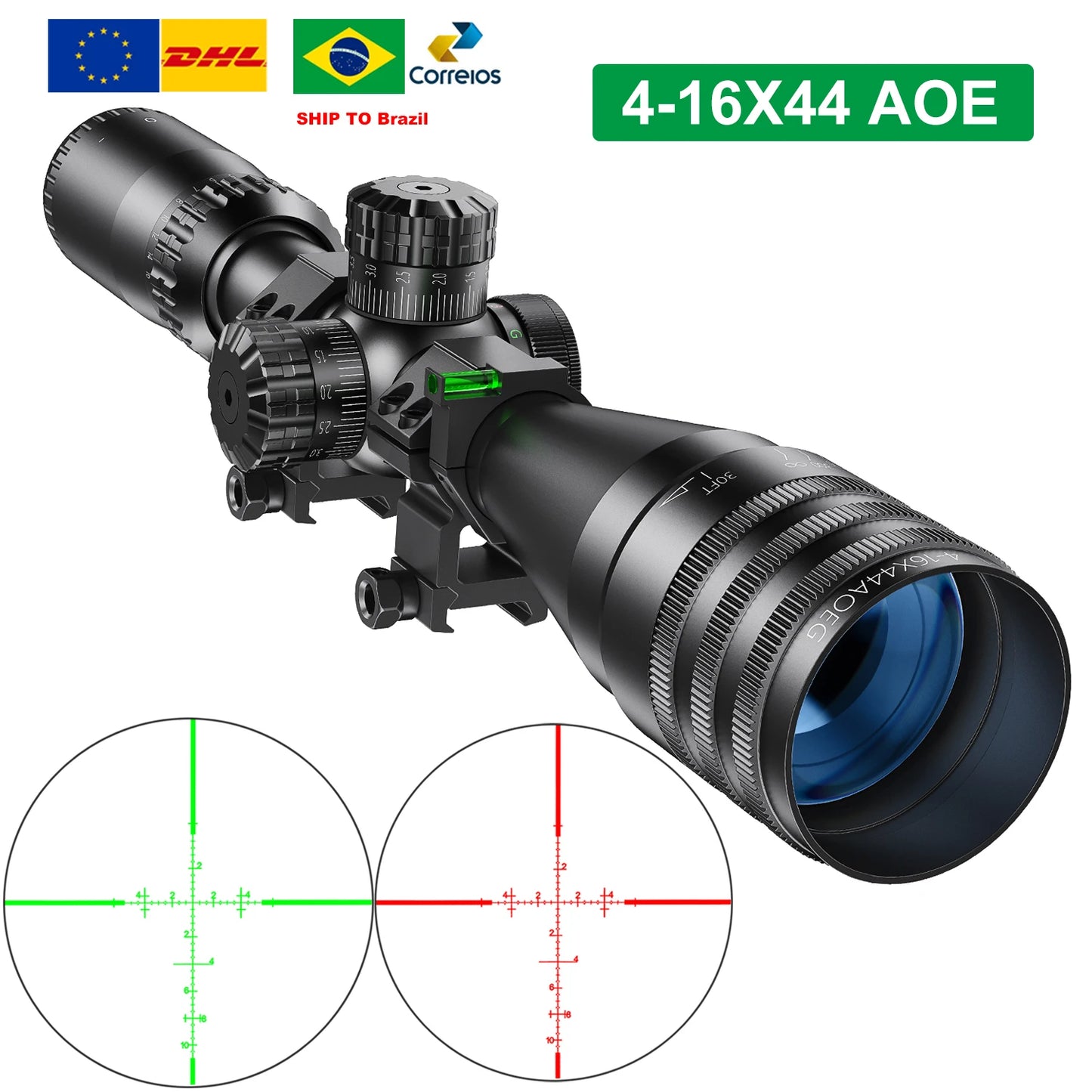 Tactical 4-16x44 AOE Scopes Hunting Scopes Tactical Air Luneta Para Rife De Caça Red Green Illuminated Sight