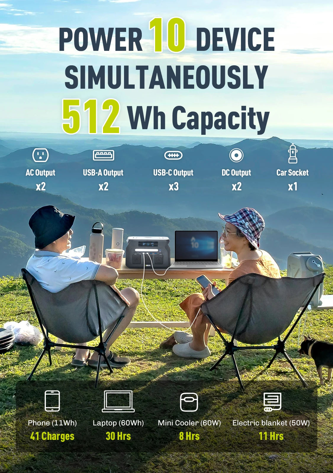 IEE 800W Portable Power Station, 512Wh LiFePO4 Generator, 1600W Peak Solar Generators, 800 Wat Power Source, 2x800W AC Outlets Lightweight & Quiet Solar Generator for Camping, Home Emergency, RV & Outdoor Travel