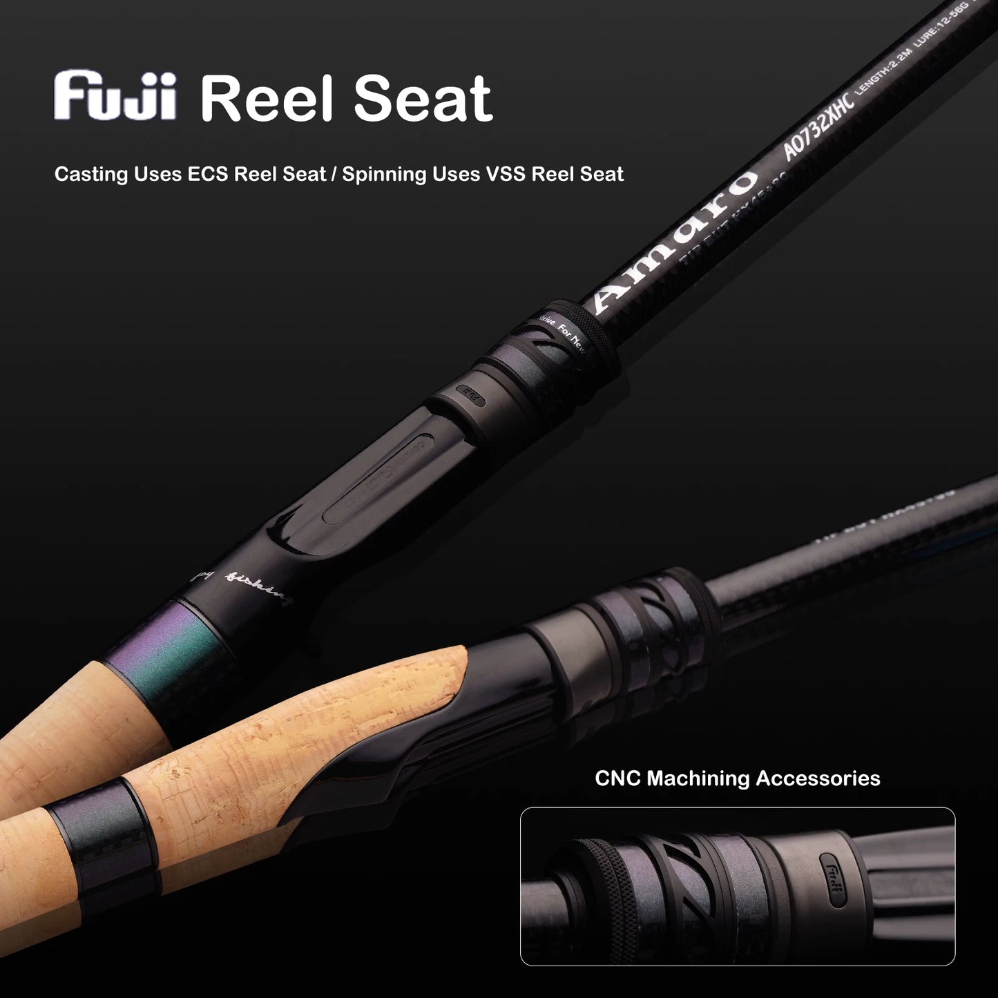PURELURE Amaro PRO Heavy Duty Travel Fishing Rod 2 Piece Spinning & Casting Big Game Rod 40T T1100G Carbon Fiber Blank FUJI Alconite Guides One-piece Extended Cork Handle