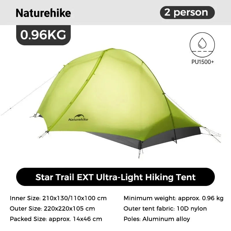 Naturehike Star Trail EXT Hiking Tent Outdoor Camping Ultralight Rainstorm Protection Wild Tent 1-2 Person 0D Nylon Backpacking Tent