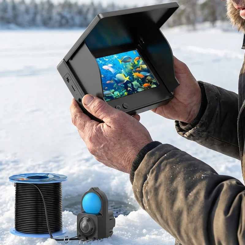 Fish Finder IP68 Waterproof Underwater Fishing Camera With Monitor Portable With Night Vision & Depth Finder For Ice Lake Sea