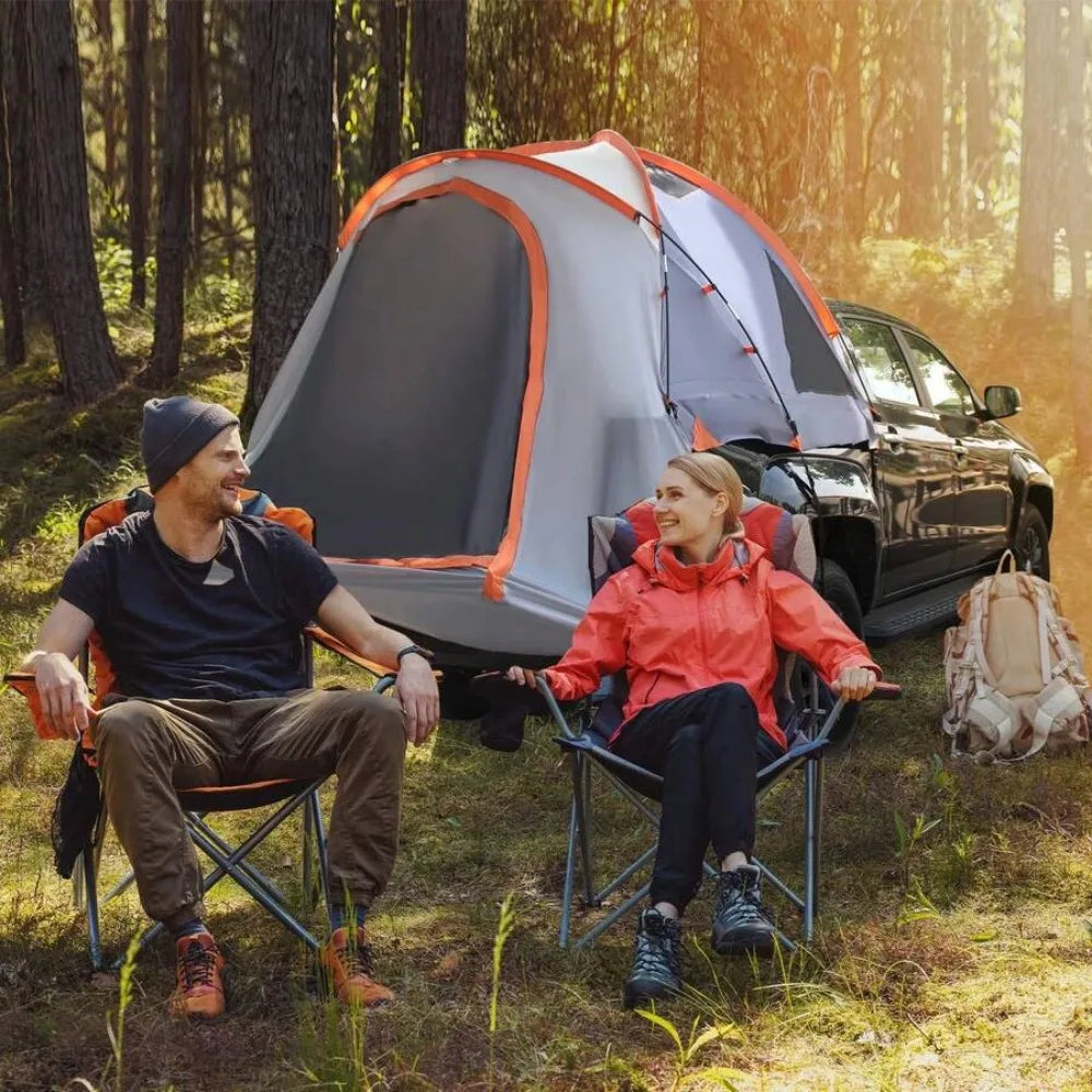Pickup Truck Bed Tent, Waterproof 2000mm PU Coated Polyester Camping Shelter, Sleeps 2, Fits Full Size and Mid Size Truck Beds, Removable Rainfly, Fiberglass Poles, Mesh Windows, Storage Pockets, Carry Bag, Easy Setup All Sea