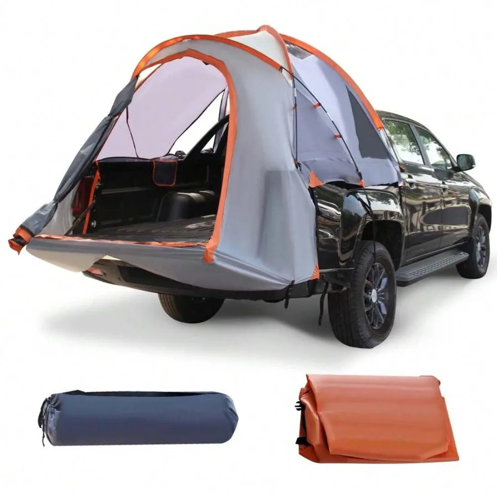 Pickup Truck Bed Tent, Waterproof 2000mm PU Coated Polyester Camping Shelter, Sleeps 2, Fits Full Size and Mid Size Truck Beds, Removable Rainfly, Fiberglass Poles, Mesh Windows, Storage Pockets, Carry Bag, Easy Setup All Sea
