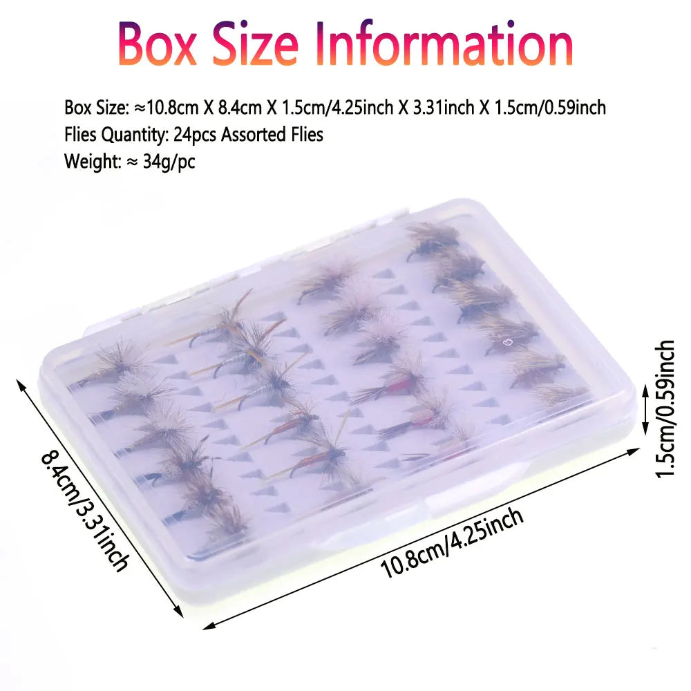 24pcs Dry Flies Set #14 Parachute Adams Dry Fly Elk Hair Caddis Dry Fly Red Humpy Dry Flies Kit Trout Grayling Fishing Lures