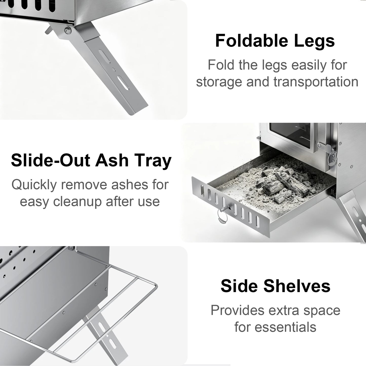 UNHO Tent Stove, Portable Wooden Stove, Large Stainless Steel Tent Fireplace, Equipped with 6 Chimney Pipes, Suitable for Outdoor Heating, Cooking, Hunting, Barbecue and Ice Fishing.