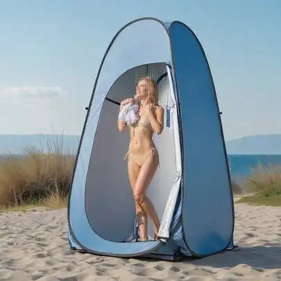 2-Person Camping Shower Tent Portable Privacy Dressing Room with Carry Bag 150D Oxford Fabric Silver Coating Changing Toilet Shelter Foldable Pop Up with Ground Stakes Ropes Outdoor Hiking Beach Fishing