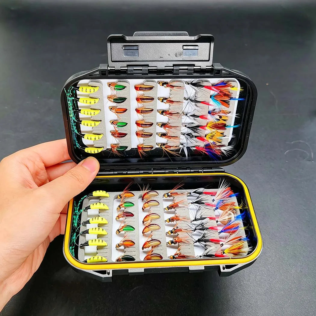 Fly Fishing Flies Kit-2 Boxes Bundle(Total 82Pcs Flies)Fly Assortment Trout Bass Fishing with Fly Box with Dry/Wet Flies, Nymphs