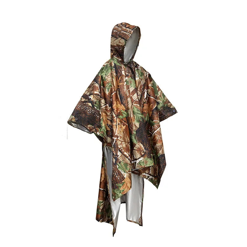 1PC Camo Waterproof Rain Poncho Hooded Raincoat for Camping Hiking Fishing Hunting Trekking Outdoor Emergency Cloak Cover Men Women Unisex