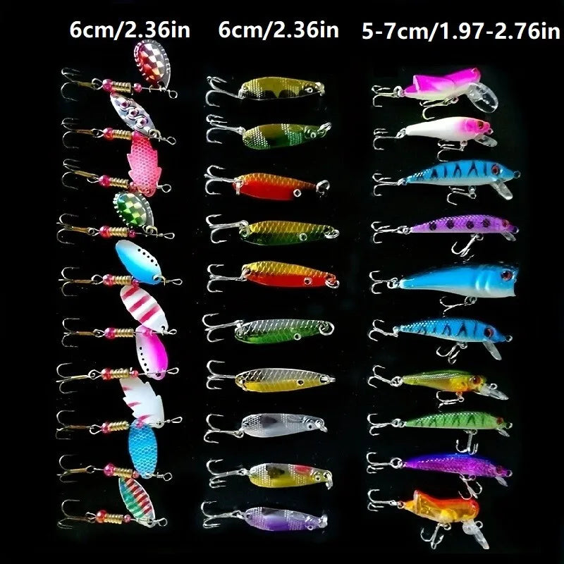 30pcs Fishing Lures Kit - Premium ABS & Iron Spinner Baits for Bass, Trout