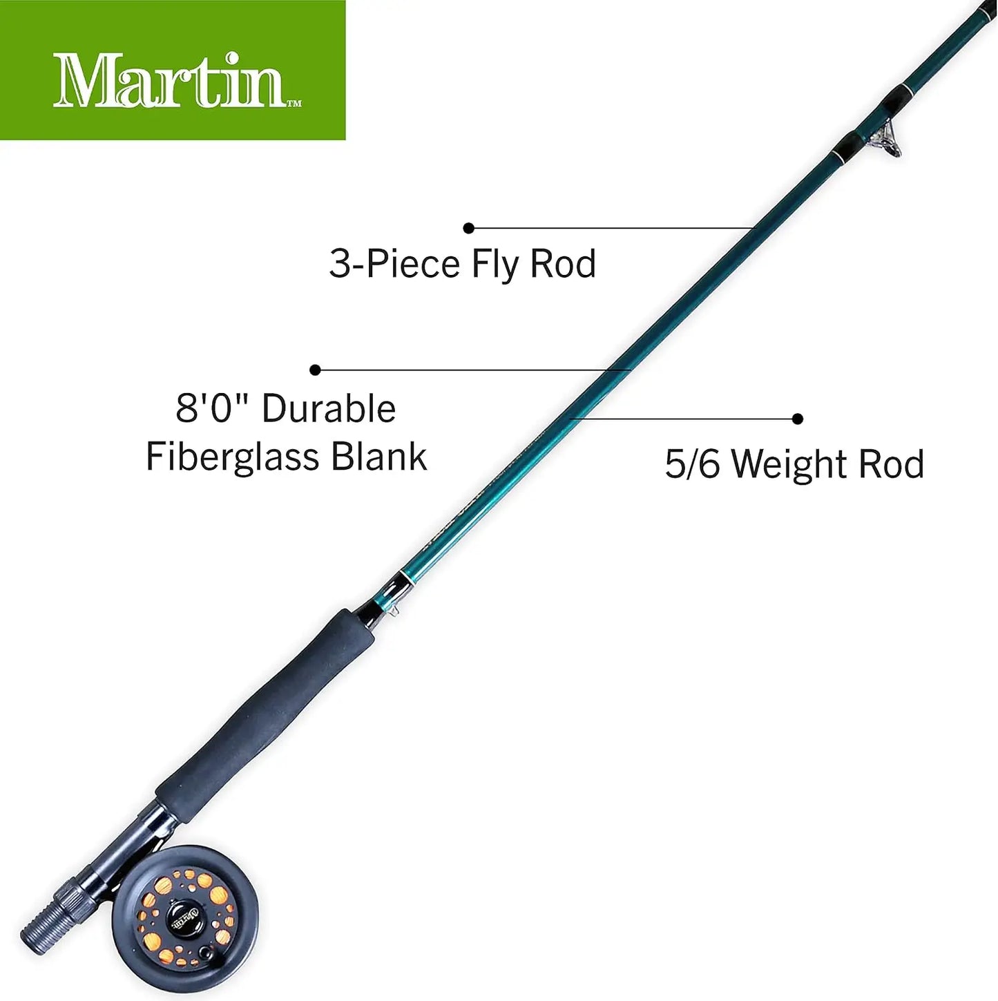 Complete Fly Fishing Set: 8-Ft 5/6-Weight 3-Piece Rod, Size 5/6 Rim-Control Reel Pre-spooled with Backing, Line & Leader, Plus C