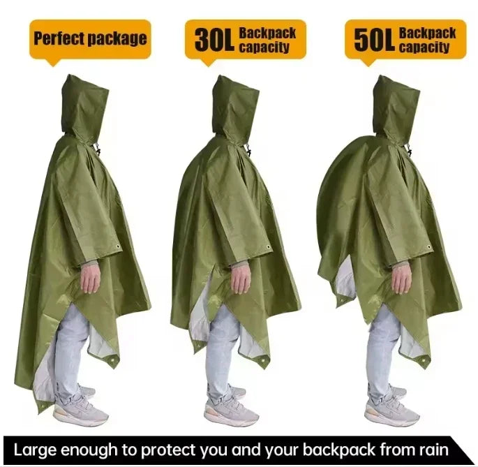 1PC Camo Waterproof Rain Poncho Hooded Raincoat for Camping Hiking Fishing Hunting Trekking Outdoor Emergency Cloak Cover Men Women Unisex
