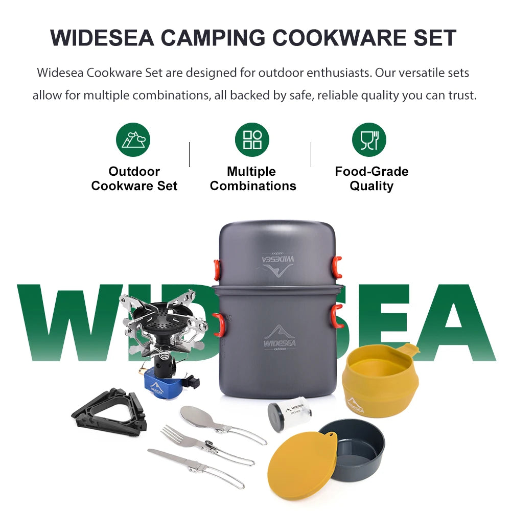 Widesea Camping Gas Stove Tableware Set Portable Gear Tourist Gadgets Kitchen Stuff Cooking Survival Camper Accessories Supplies