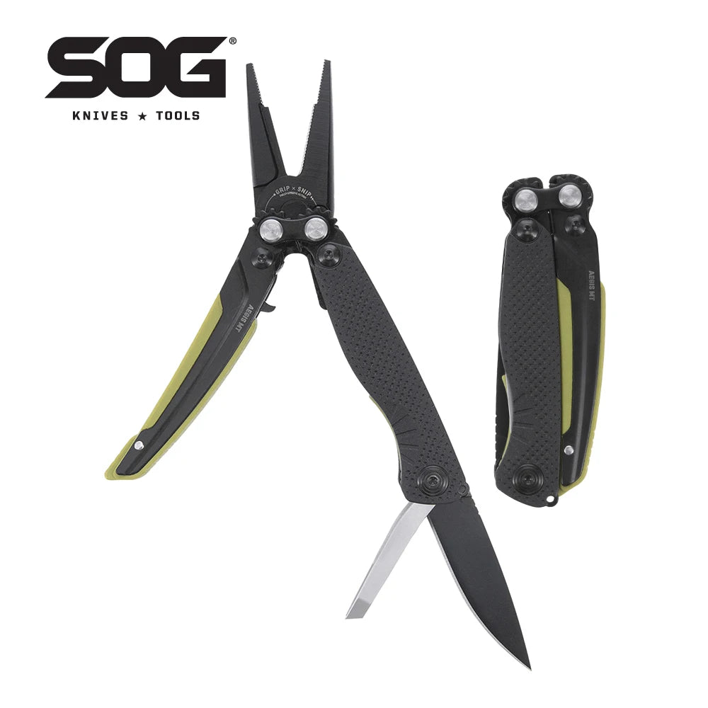 SOG 5 In 1 Aegis MT Mini Tactical Multi-tool Pliers Portable Ultralight EDC Pocket Gear With Precision Cutting Pliers Folding Knife Wire Cutter Tweezers Bottle Opener For Electrician Repair Camping Fishing DIY Small Outdoor S