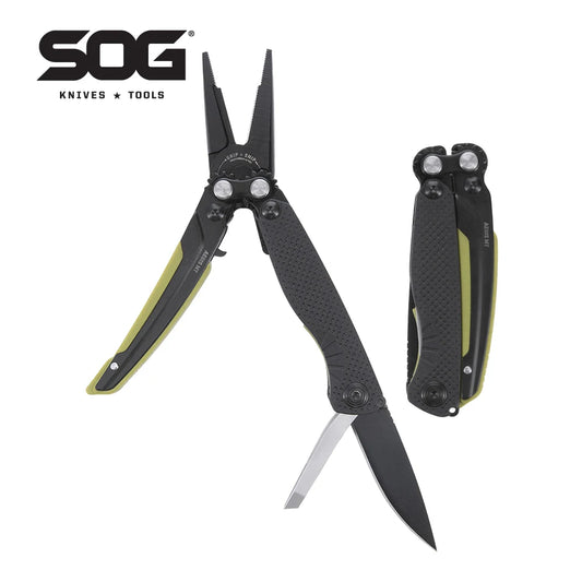 SOG 5 In 1 Aegis MT Mini Tactical Multi-tool Pliers Portable Ultralight EDC Pocket Gear With Precision Cutting Pliers Folding Knife Wire Cutter Tweezers Bottle Opener For Electrician Repair Camping Fishing DIY Small Outdoor S