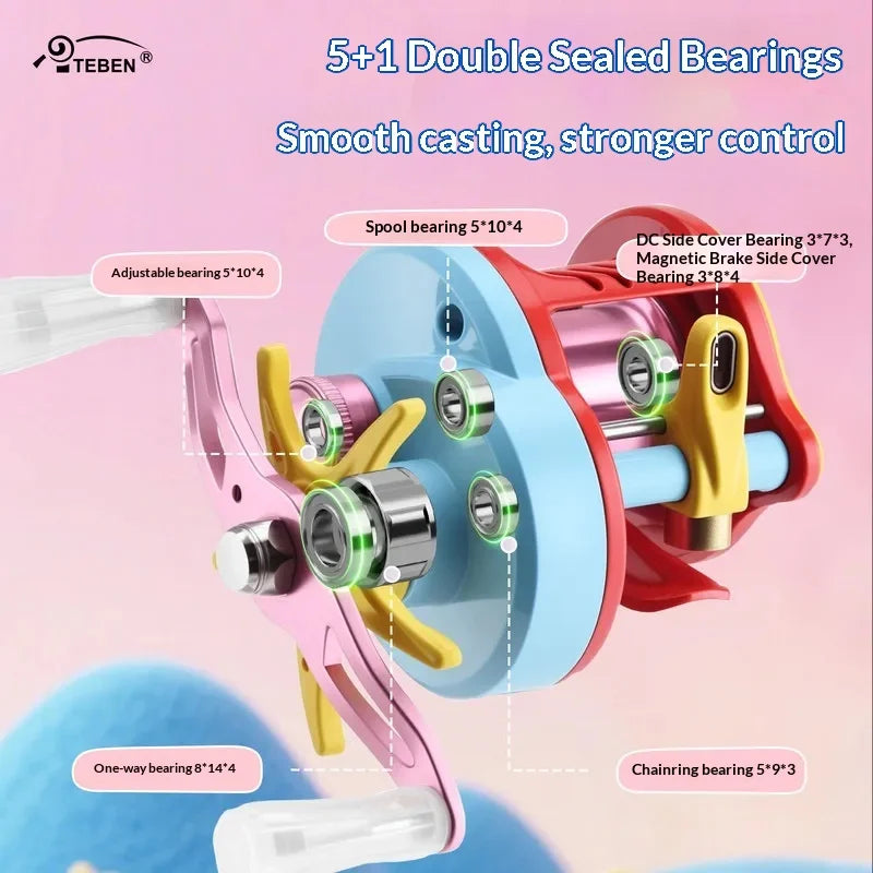TEBEN Litespin Dc Baitcasting Fishing Reel Long Casting Anti Backlash Self Powered General Purpose Micro Lure Squeaky Anglers