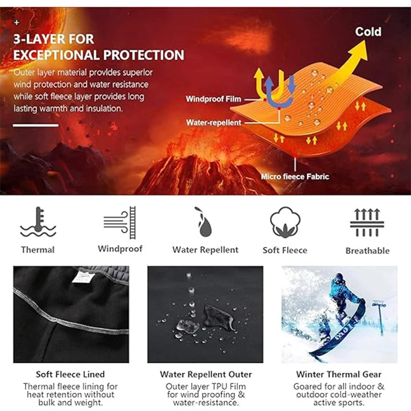 TRVLWEGO Winter Men Camping Hunting Fishing Hiking Pants Tactic Travel Soft Shell Warm Waterproof Fleece Windproof Outdoor Trekking Trousers