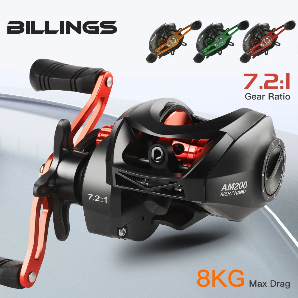 BILLINGS Baitcasting Reel 8KG Max Drag Baitcaster Fishing Reels 7.2:1 Gear Ratio Magnetic Brake System Casting Reel for Freshwater Saltwater Bass Trout Carp Fishing