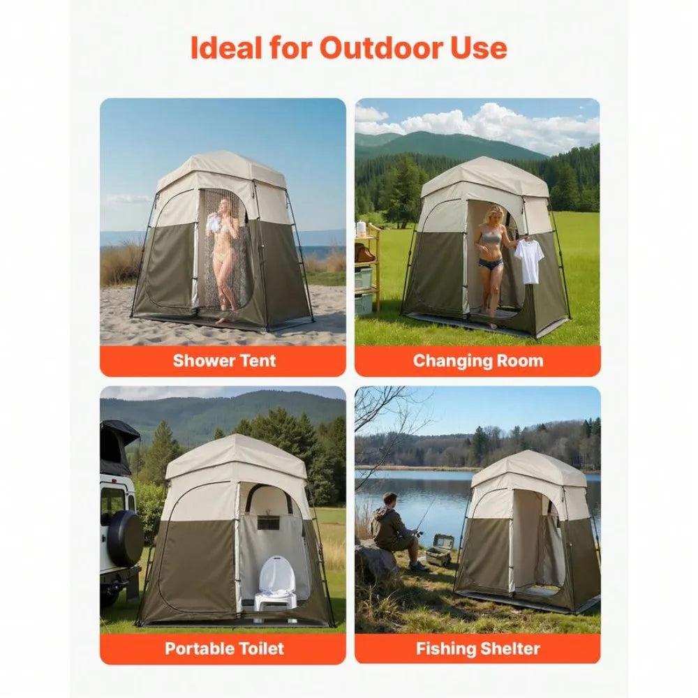 2-Person Camping Shower Tent Portable Privacy Dressing Room with Carry Bag 150D Oxford Fabric Silver Coating Changing Toilet Shelter Foldable Pop Up with Ground Stakes Ropes Outdoor Hiking Beach Fishing