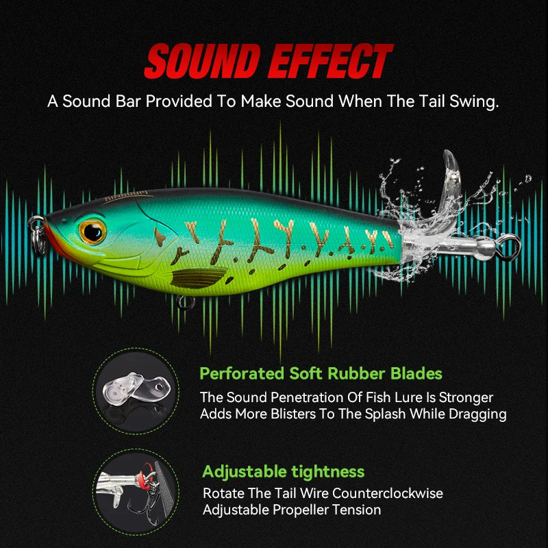 Kingdom 3PCS Topwater Lure Set 90mm/11g & 110mm/17g Artificial Popper Whopper Plopper Hard Wobblers for Bass Trout Pike Zander Fishing
