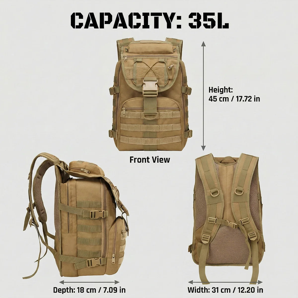 35L Fishing Tackle Backpack with MOLLE System & Multiple Sub-Pockets, Water-Resistant Outdoor Rucksack for Freshwater Saltwater Kayak River Angling Gear